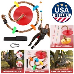 Red Outdoor Kids Tree Swing with Heavy-Duty Rope & Safety Carabiner – Fun Play
