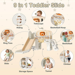 9 in 1 Toddler Slide Set, Baby Slide for Toddlers 1-3 with Ring Toss and Basketb