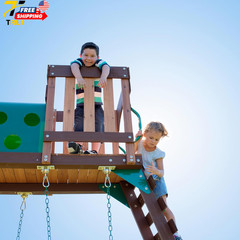 Backyard Discovery Woodridge Elite Cedar Wood Swing Set with Wave Slide Clubhous