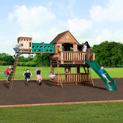 Backyard Discovery Woodridge Elite Cedar Wood Swing Set with Wave Slide Clubhous