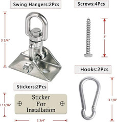 2 Heavy Duty 304 Stainless Steel Swing Hangers 2000LB 360° Swivel Hammock Hook