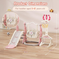 Toddler Swing and Slide Set – 6 in 1 Baby Slide for Toddlers Age 1-2, with Baske