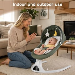 Electric Baby Swing 5 Speeds Remote Bluetooth Music Portable Infant 012M Green