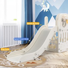 4 in 1 Kids Slide Toddler Climber Playset w/ Basketball Hoop and Store Space
