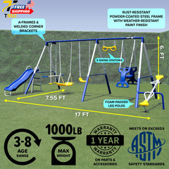 Super 9 Metal Swing Set 1000 lbs Total Capacity Anchor Kit 6.1 ft Steel Frame