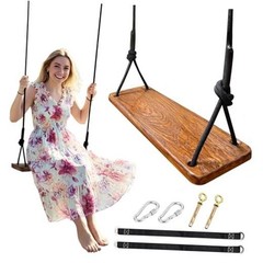 Wooden Tree Swing， Heavy Duty 500lbs Capacity Kids and Dark Brown (Upgraded)
