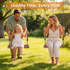 Wooden Tree Swing， Heavy Duty 500lbs Capacity Kids and Dark Brown (Upgraded)