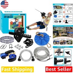 100ft Zip Line for Kids & Adults, 380LBS Capacity, Easy Ratchet Setup