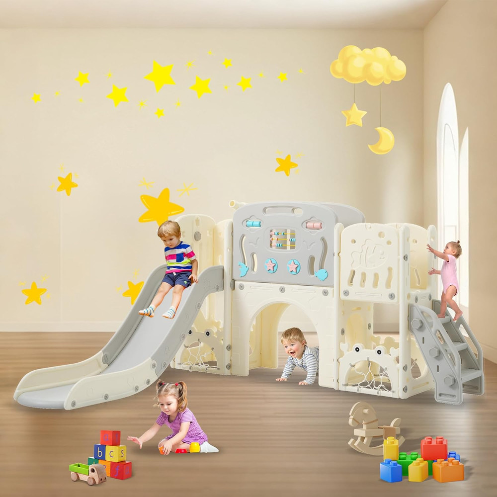 11In 1 Toddler Slide, Kid Slide for Toddlers Age 1-3 with Ring Toss, Basketball