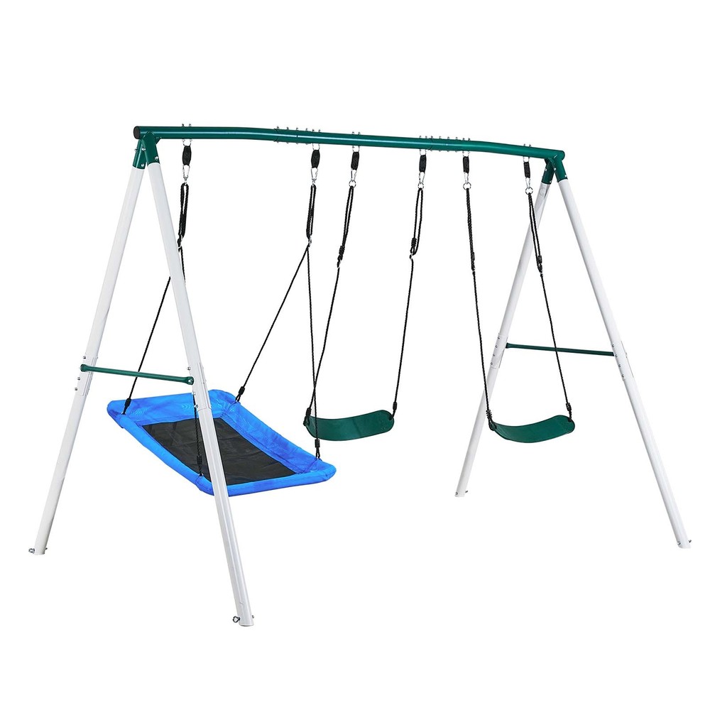 Uimoso Outdoor Swing Set with 3 Seats and A-Frame Stand for Backyard Fun