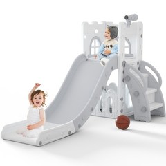 6 in 1 Toddler Slide,Baby Playset for Indoor Outdoor Playground with Basketba…
