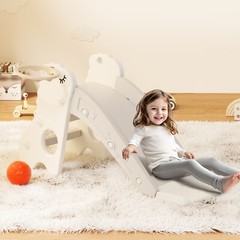 3In1 Kid Folding Slide With Climber,Basketball Hoop,Freestanding Slide Toy White