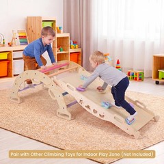 Wooden Rocking Climbing Arch w/Cushion, 3-in-1 Montessori Kids Climber Rocker