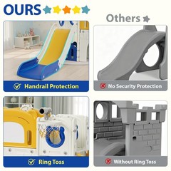10-in-1 Kid Climber Slide,Toddler Slide Set with Drawing Board & Basketball Hoop