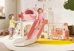 9 in 1 Toddler Slide, Bus-Themed Kids Slide and Climber Playset with Basketball