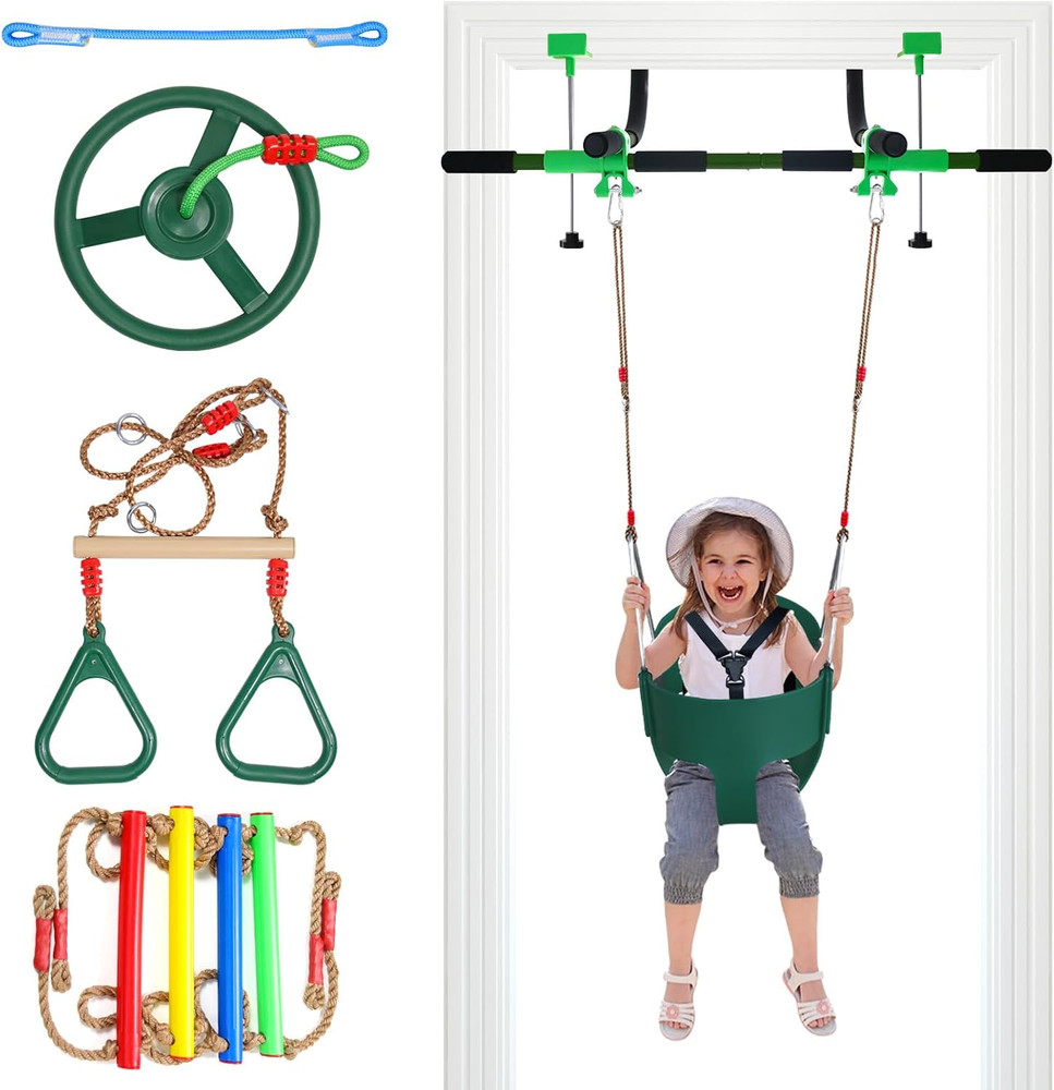 Indoor Doorway Swing & Pull-Up Bar – Fun Family Fitness (Dark Green)