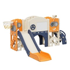 Toddler Slide Climber Playset Kids Bus Playhouse Activity Center Toy with Hoop