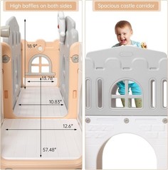 8 in 1 Toddler Slide Playset for Age 1-3 with Climber Toy Storage Gray and Pink
