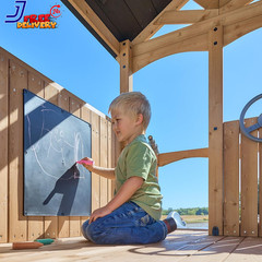 Wood Swing Set with Spiral Tube Slide Wave Slide Clubhouse Outdoor Playset