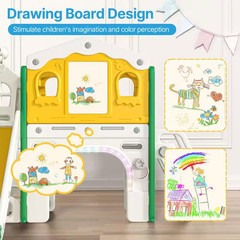 9-In-1 Toddler Slide Playground W/ LED Lights, Basketball Hoop & Drawing Board,