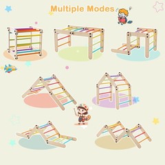2-Piece Indoor Wooden Montessori Climbing Toys with DIY Climber, Slide & Seesaw