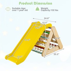 4 in 1 Wooden Climbing Set w/ 3-Side Triangle Climber & Sliding Board Multicolor