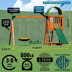 Outdoor Wooden Swing Set Backyard Playground Slide Saucer Play Fort Heavy Duty