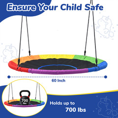 60” Round Saucer Tree Swing Set Large 700lb with 2 Straps Outdoor Backyard Fun