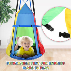 39 Inch Kids Hanging Tent Saucer Swing with LED Lights, 600 LBS Capacity Outdoor