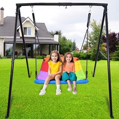 440lbs Heavy Duty A-Frame Metal Swing Set with 60″ Platform Swing for Backyard