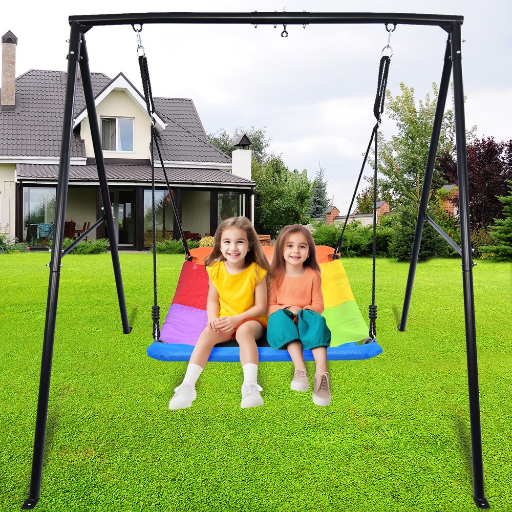 440lbs Heavy Duty Metal Swing Set with 60″ Platform Swing for Outdoor Playground
