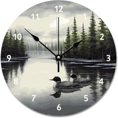 Lake Time Wall Clock Loon Rustic 12 Inch Wall Clocks Battery Operated Silent Non