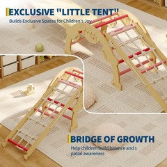 Ramp Arch And Ladder Included On Pink Triangle Set Wooden Toddler Jungle Gym, In