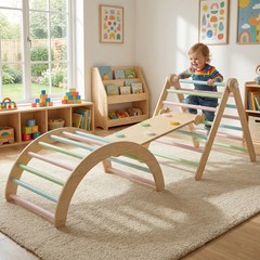Wooden Toddler Climbing Arch Ramp Ladder Set, Indoor Playground Toy