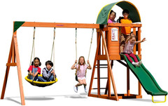 Wooden Swing Set playground Outdoor Backyard Slide Play Fort