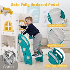 All in 1 Toddle Slide Playset Freestanding Kids Slide w/ Tunnel Basketball Hoop