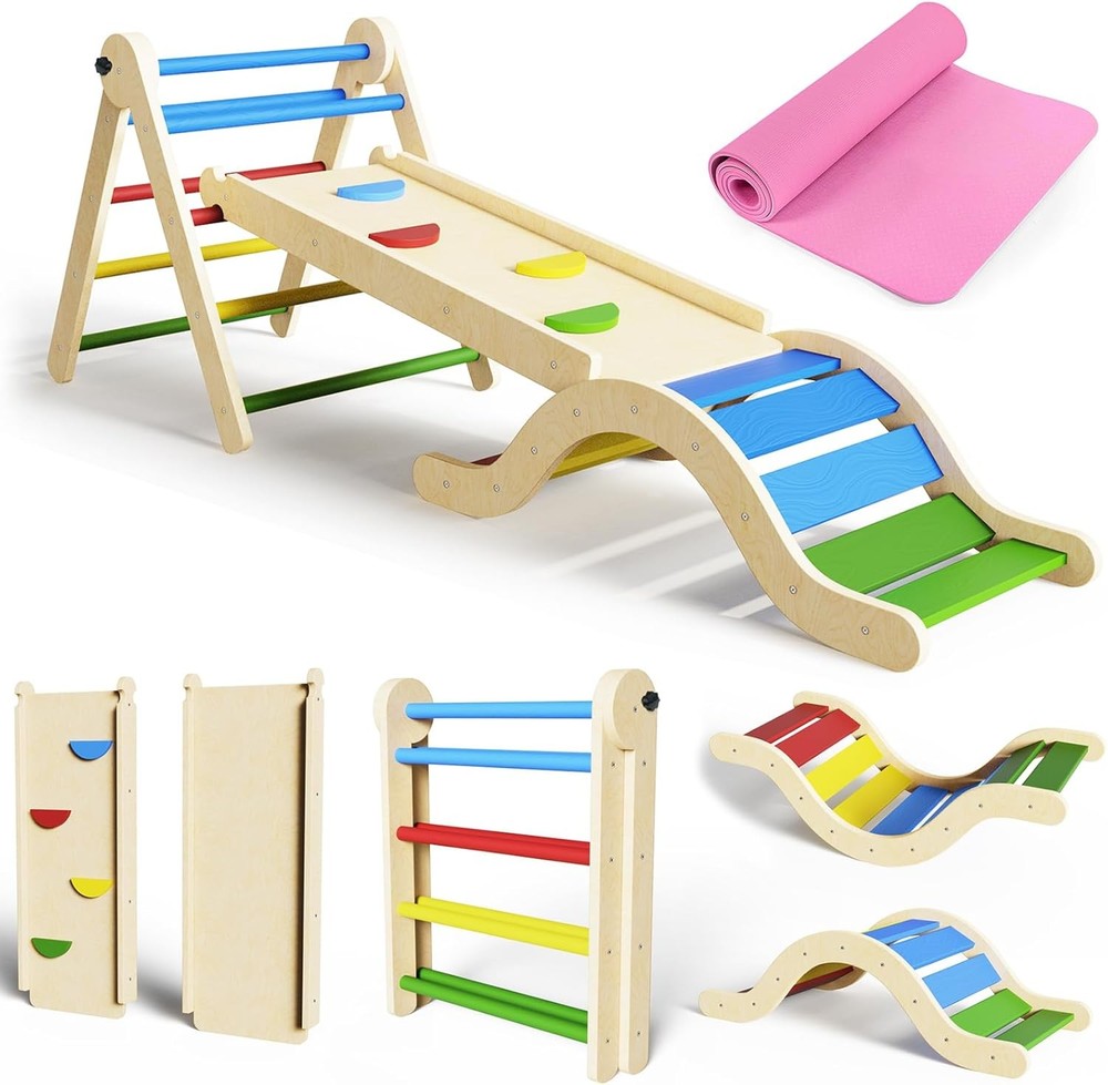 doowroodni 7in1 Wooden Pikler Triangle Set Toddler Climb