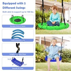 5In1Combo Swing Set Outdoor Kids Swing Set w/A-Shaped Metal Frame & Ground Stake