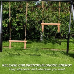 Children’s Trapeze Swing Bar with Wooden Gym Rings,Trapeze Bar for Swing Set
