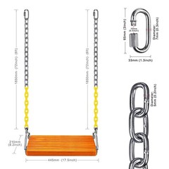 SELEWARE Hanging Wooden Swing, 17.5″ x 8.2″ Swing Seat with Chain and 2 Carab…