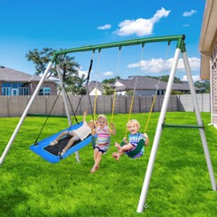 660lbs 7.3ft Tall Heavy Duty Metal Swing Set with Platform Swing & 2 Belt Swings