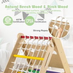 4 in 1 Wooden Climbing Set w/ 3-Side Triangle Climber & Sliding Board Multicolor