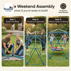 10FT Climbing Dome with Saucer Swing, Outdoor Dome Climber Supports 1000LBS, Rus