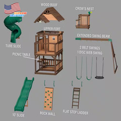 Outdoor Playground Set W/ Tube Slide Elevated Clubhouse Rockwall Wave Slide NEW