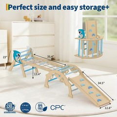 ⭐220 lbs Wooden Climbing Triangle Set w/Ramp & Arch Jungle Gym for Toddlers 1-3