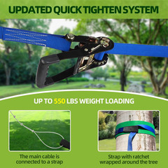 Zipline for Backyard Kids and Adults: 200FT up to 400 Lbs – Updated Removable De