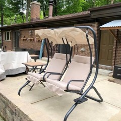 2 Person Porch Swing Canopy Top Waterproof Outdoor Seater Garden Swing Seat C…