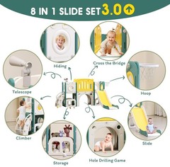 8 in 1 Toddler Slide,Baby Playset for Indoor Outdoor Playground with Basketba…