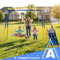 Heavy Duty Swing Set with Slide for Garden Backyard Outdoor Kids Swing Play Toys
