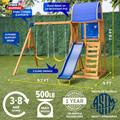 Wooden Swing Set Outdoor with Heavy Duty Double A-Frame For Ages 3-8 FREE SHIPPI